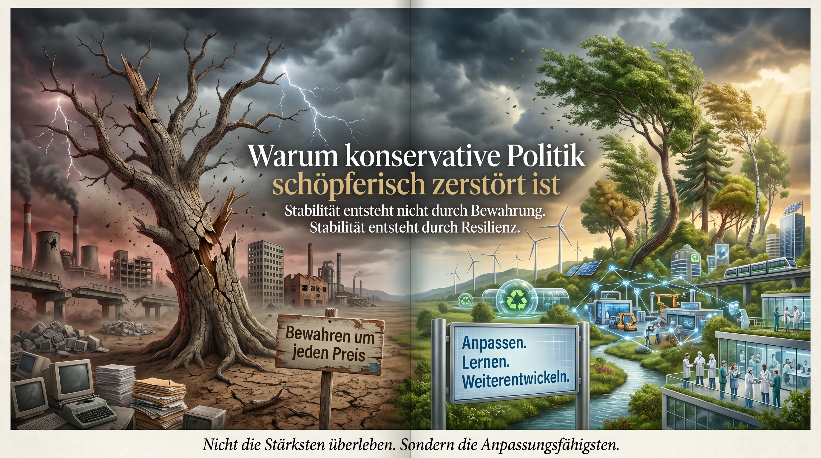 Illustration zu konservativer Politik, Systemresilienz, Bewahrung und Anpassungsfähigkeit.